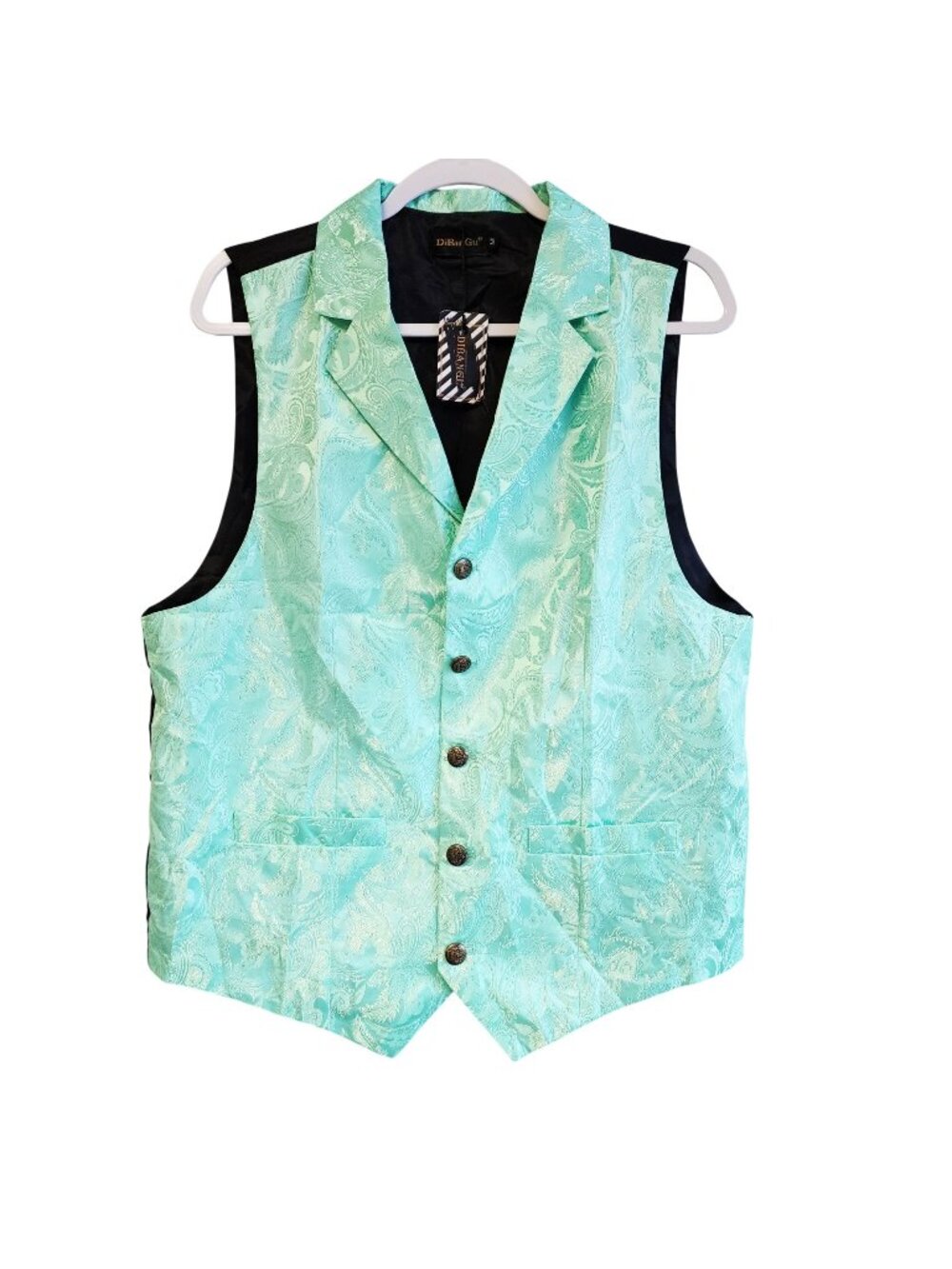 DiBanGu Mens Paisley Waistcoat Vest Mint Green Size M New